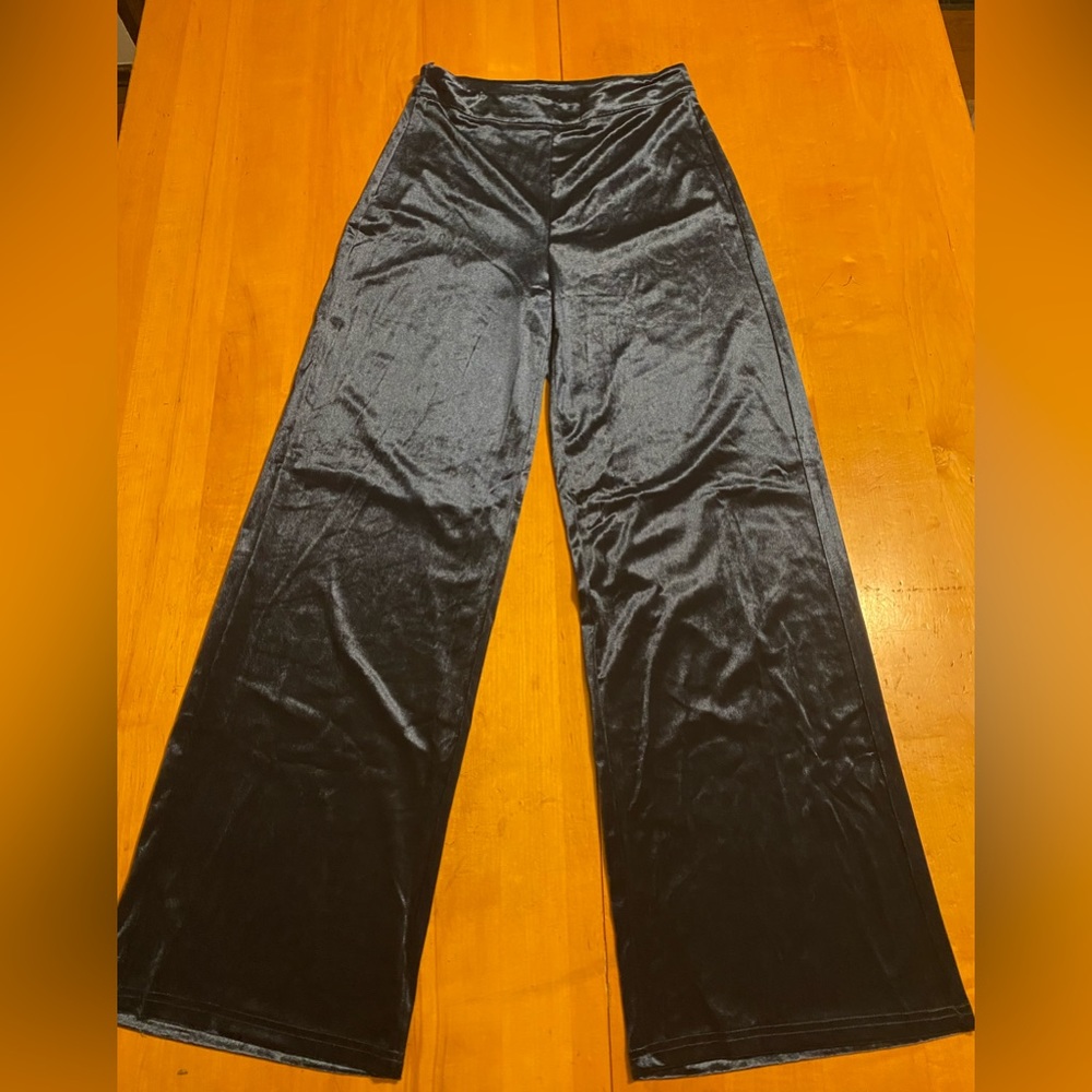 Teal velvet zip pants
